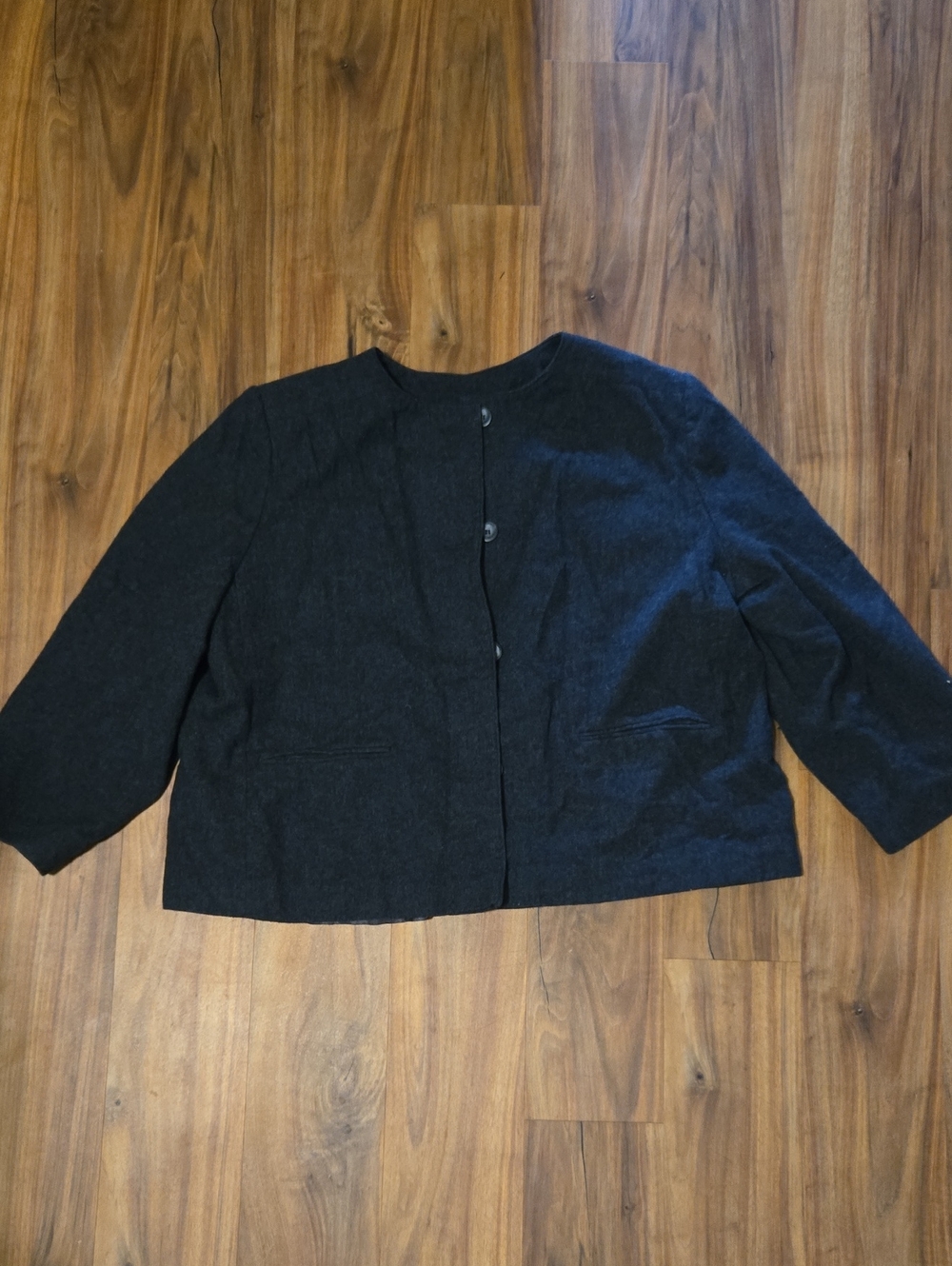 VTG 70s Pendleton Wool Collarless Jacket Blazer Charcoal Black Plus 24W